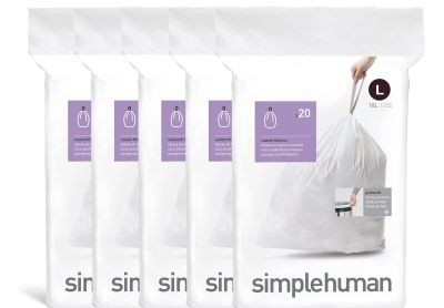 Image: Simplehuman Code L 18L Scent Free Custom Fit Liners Drawstring White Trash Bags (20 x 5 Pack)