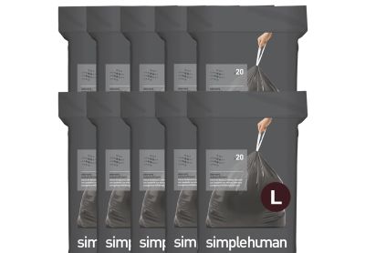 Image: Simplehuman Code L 18L Scent Free Odorsorb Custom Fit Liners Drawstring Black Trash Bags (20 x 10 Pack)