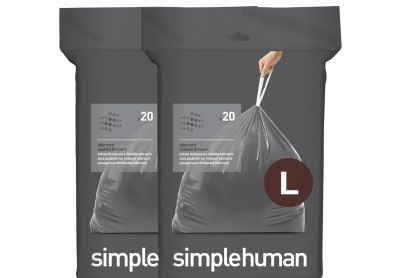 Image: Simplehuman Code L 18L Scent Free Odorsorb Custom Fit Liners Drawstring Black Trash Bags (20 x 2 Pack)