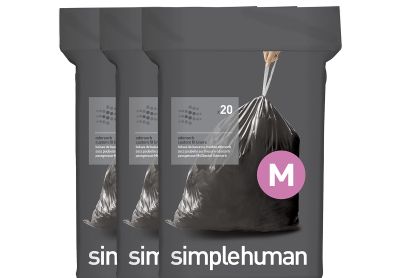 Image: Simplehuman Code M 45L Fresh Scent Odorsorb Custom Fit Liners Drawstring Black Trash Bags (20 x 3 Pack)