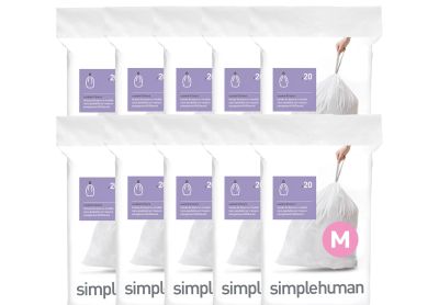 Image: Simplehuman Code M 45L Scent Free Custom Fit Liners Drawstring White Trash Bags (20 x 10 Pack)