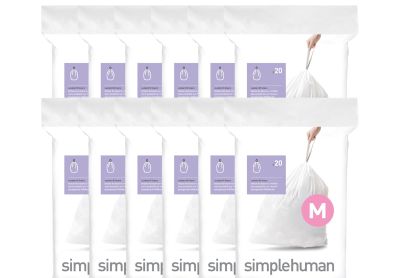 Image: Simplehuman Code M 45L Scent Free Custom Fit Liners Drawstring White Trash Bags (20 x 12 Pack)