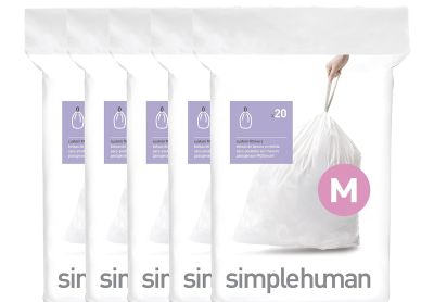 Image: Simplehuman Code M 45L Scent Free Custom Fit Liners Drawstring White Trash Bags (20 x 5 Pack)
