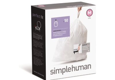 Image: Simplehuman Code M 45L Scent Free Custom Fit Liners Drawstring White Trash Bags (50 Count)