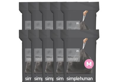 Image: Simplehuman Code M 45L Scent Free Odorsorb Custom Fit Liners Drawstring Black Trash Bags (20 x 10 Pack)