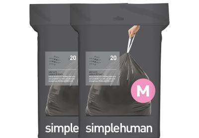 Image: Simplehuman Code M 45L Scent Free Odorsorb Custom Fit Liners Drawstring Black Trash Bags (20 x 2 Pack)