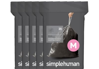 Image: Simplehuman Code M 45L Scent Free Odorsorb Custom Fit Liners Drawstring Black Trash Bags (20 x 5 Pack)