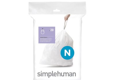 Image: Simplehuman Code N 45-50L Scent Free Custom Fit Liners Drawstring White Trash Bags (20 Count)