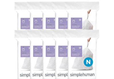 Image: Simplehuman Code N 45-50L Scent Free Custom Fit Liners Drawstring White Trash Bags (20 x 10 Pack)