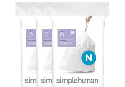 Image: Simplehuman Code N 45-50L Scent Free Custom Fit Liners Drawstring White Trash Bags (20 x 3 Pack)