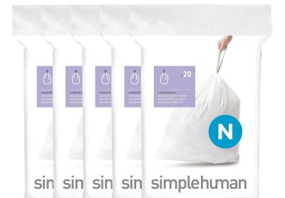 Image: Simplehuman Code N 45-50L Scent Free Custom Fit Liners Drawstring White Trash Bags (20 x 5 Pack)