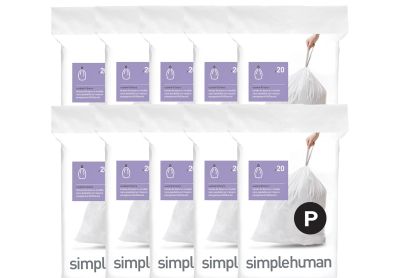 Image: Simplehuman Code P 50-60L Scent Free Custom Fit Liners Drawstring White Trash Bags (20 x 10 Pack)