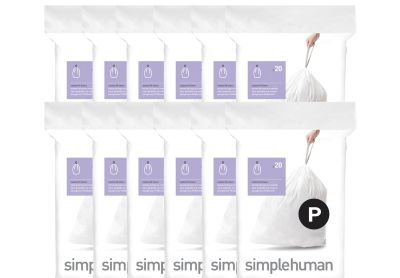Image: Simplehuman Code P 50-60L Scent Free Custom Fit Liners Drawstring White Trash Bags (20 x 12 Pack)