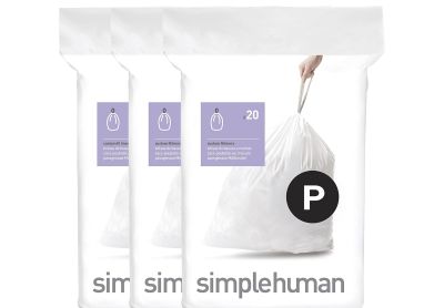 Image: Simplehuman Code P 50-60L Scent Free Custom Fit Liners Drawstring White Trash Bags (20 x 3 Pack)