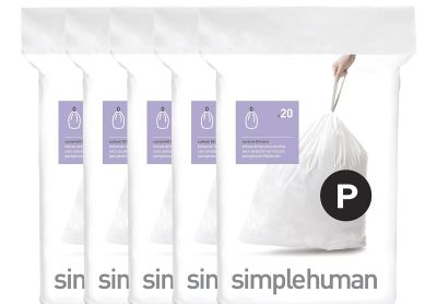 Image: Simplehuman Code P 50-60L Scent Free Custom Fit Liners Drawstring White Trash Bags (20 x 5 Pack)