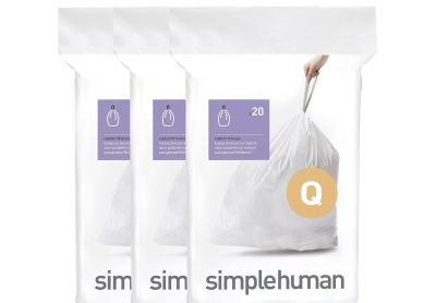 Image: Simplehuman Code Q 50-65L Fresh Scent Custom Fit Liners Drawstring White Trash Bags (20 x 3 Pack)