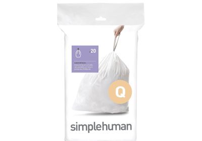 Image: Simplehuman Code Q 50-65L Scent Free Custom Fit Liners Drawstring White Trash Bags (20 Count)