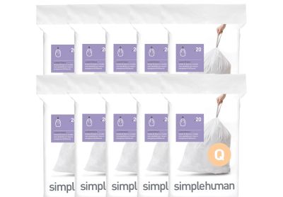 Image: Simplehuman Code Q 50-65L Scent Free Custom Fit Liners Drawstring White Trash Bags (20 x 10 Pack)