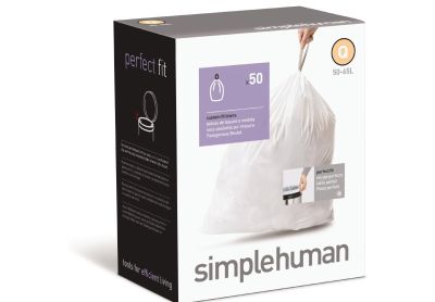 Image: Simplehuman Code Q 50-65L Scent Free Custom Fit Liners Drawstring White Trash Bags (50 Count)