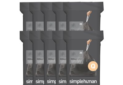 Image: Simplehuman Code Q 50-65L Scent Free Odorsorb Custom Fit Liners Drawstring Black Trash Bags (20 x 10 Pack)