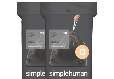 Image: Simplehuman Code Q 50-65L Scent Free Odorsorb Custom Fit Liners Drawstring Black Trash Bags (20 x 2 Pack)