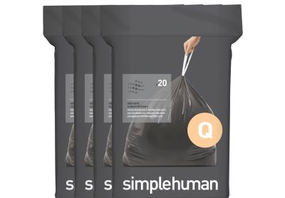 Image: Simplehuman Code Q 50-65L Scent Free Odorsorb Custom Fit Liners Drawstring Black Trash Bags (20 x 4 Pack)