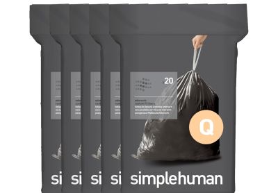 Image: Simplehuman Code Q 50-65L Scent Free Odorsorb Custom Fit Liners Drawstring Black Trash Bags (20 x 5 Pack)