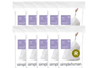 Image: Simplehuman Code R 10L Scent Free Custom Fit Liners Drawstring White Trash Bags (20 x 10 Pack)