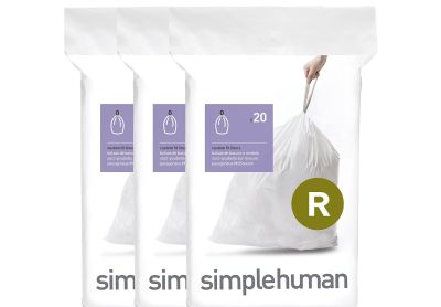 Image: Simplehuman Code R 10L Scent Free Custom Fit Liners Drawstring White Trash Bags (20 x 3 Pack)