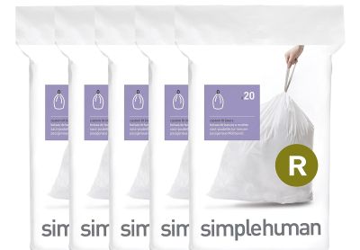 Image: Simplehuman Code R 10L Scent Free Custom Fit Liners Drawstring White Trash Bags (20 x 5 Pack)