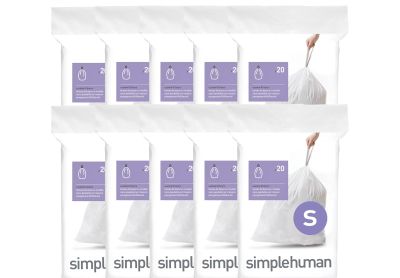 Image: Simplehuman Code S 16L Scent Free Custom Fit Liners Drawstring White Trash Bags (20 x 10 Pack)