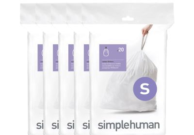 Image: Simplehuman Code S 16L Scent Free Custom Fit Liners Drawstring White Trash Bags (20 x 5 Pack)