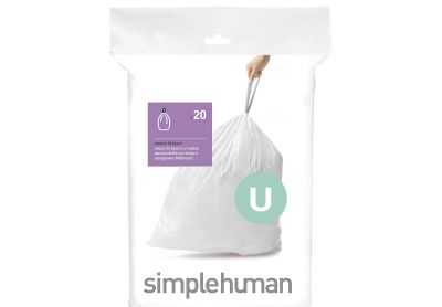 Image: Simplehuman Code U 55L Scent Free Custom Fit Liners Drawstring White Trash Bags (20 Count)