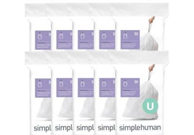 Image: Simplehuman Code U 55L Scent Free Custom Fit Liners Drawstring White Trash Bags (20 x 10 Pack)
