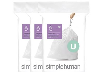 Image: Simplehuman Code U 55L Scent Free Custom Fit Liners Drawstring White Trash Bags (20 x 3 Pack)