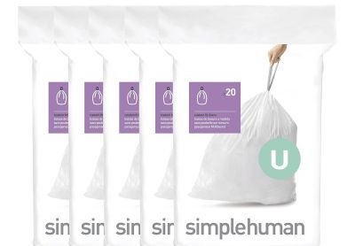Image: Simplehuman Code U 55L Scent Free Custom Fit Liners Drawstring White Trash Bags (20 x 5 Pack)