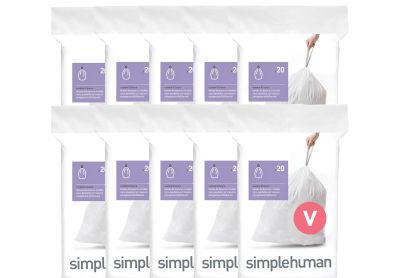 Image: Simplehuman Code V 16-18L Scent Free Custom Fit Liners Drawstring White Trash Bags (20 x 10 Pack)