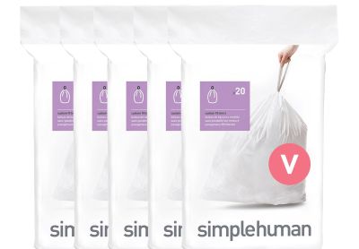 Image: Simplehuman Code V 16-18L Scent Free Custom Fit Liners Drawstring White Trash Bags (20 x 5 Pack)