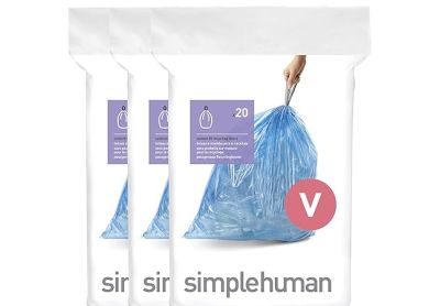 Image: Simplehuman Code V 16-18L Scent Free Custom Fit Recycling Liners Drawstring Blue Trash Bags (20 x 3 Pack)