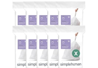 Image: Simplehuman Code X 80L Scent Free Custom Fit Liners Drawstring White Trash Bags (20 x 10 Pack)