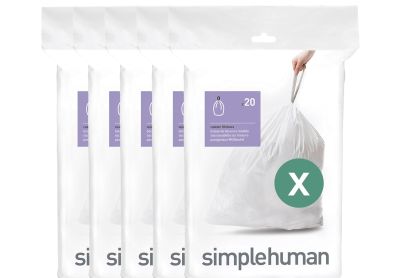 Image: Simplehuman Code X 80L Scent Free Custom Fit Liners Drawstring White Trash Bags (20 x 5 Pack)