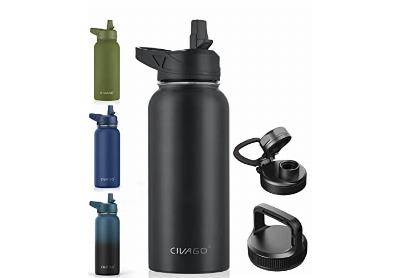 Image: Civago 32 oz Insulated Water Bottle with 3 Lids