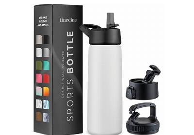 Image: FineDine Insulated Water Bottles with Straw and Lids 25 oz